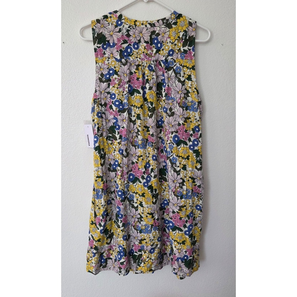 Sonoma Coastal Linen Shift Dress Floral Cottagecore Pintuck Pockets NEW PXL - Picture 5 of 16